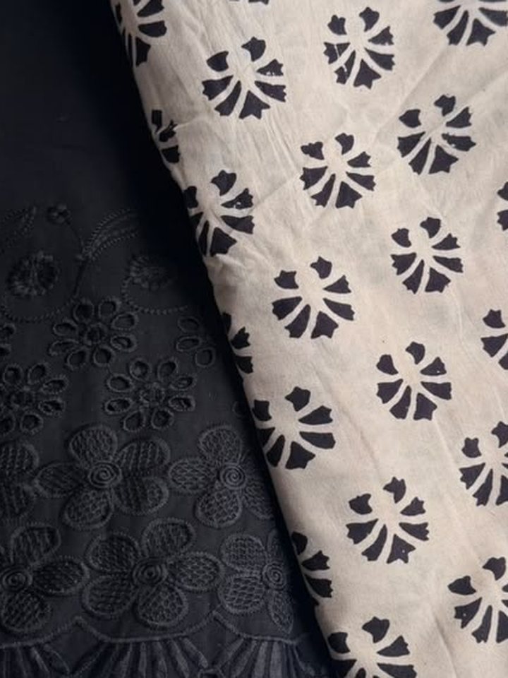 Raat Rani · Black Schiffli & Ivory Buti Suit Set
