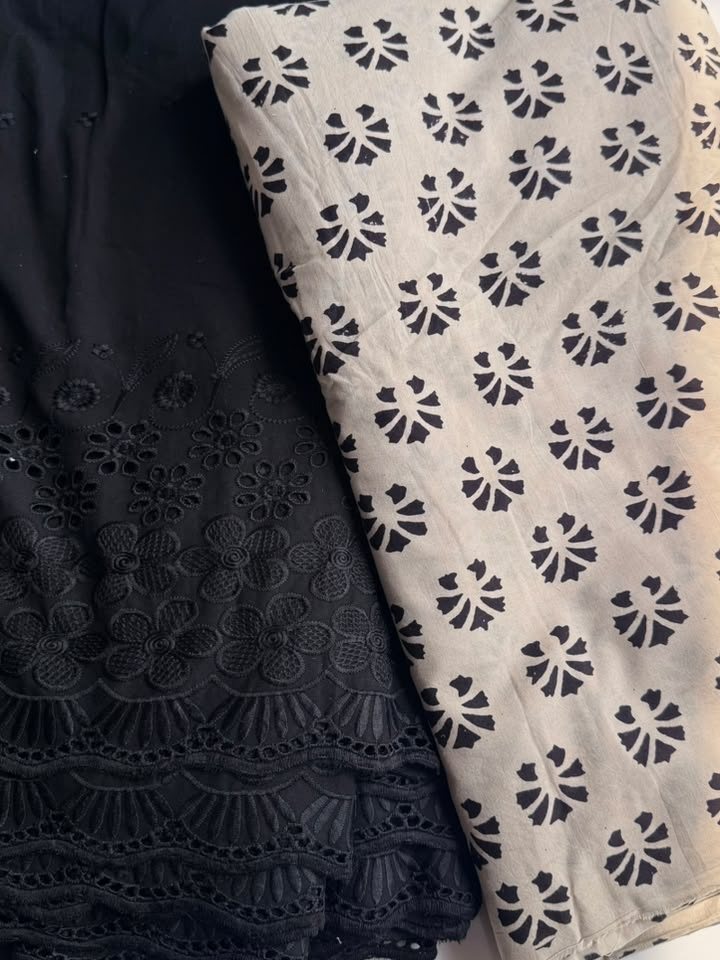 Raat Rani · Black Schiffli & Ivory Buti Suit Set