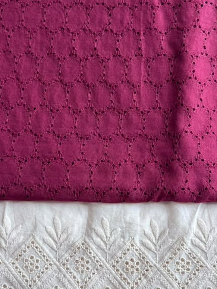 Sharbati · Wine & Ivory Schiffli Suit Set
