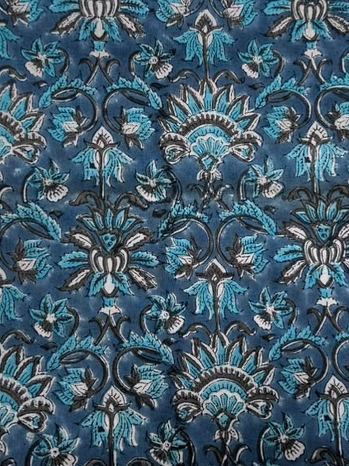 Mayur · Peacock Blue Floral Jaal Cotton