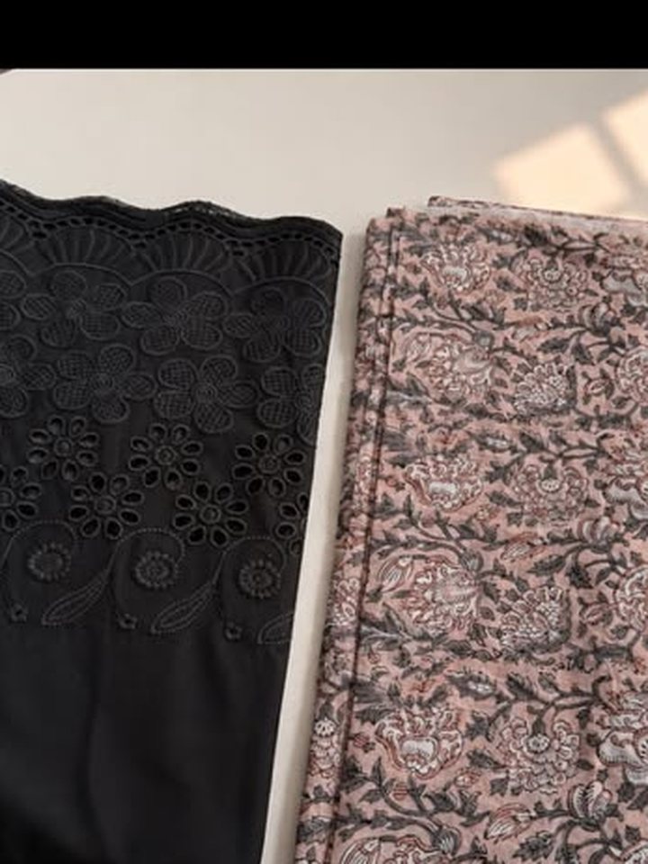 Amavas · Black Schiffli & Taupe Print Suit Set