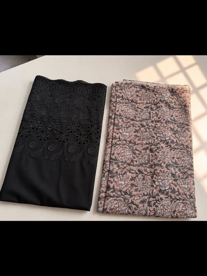 Amavas · Black Schiffli & Taupe Print Suit Set
