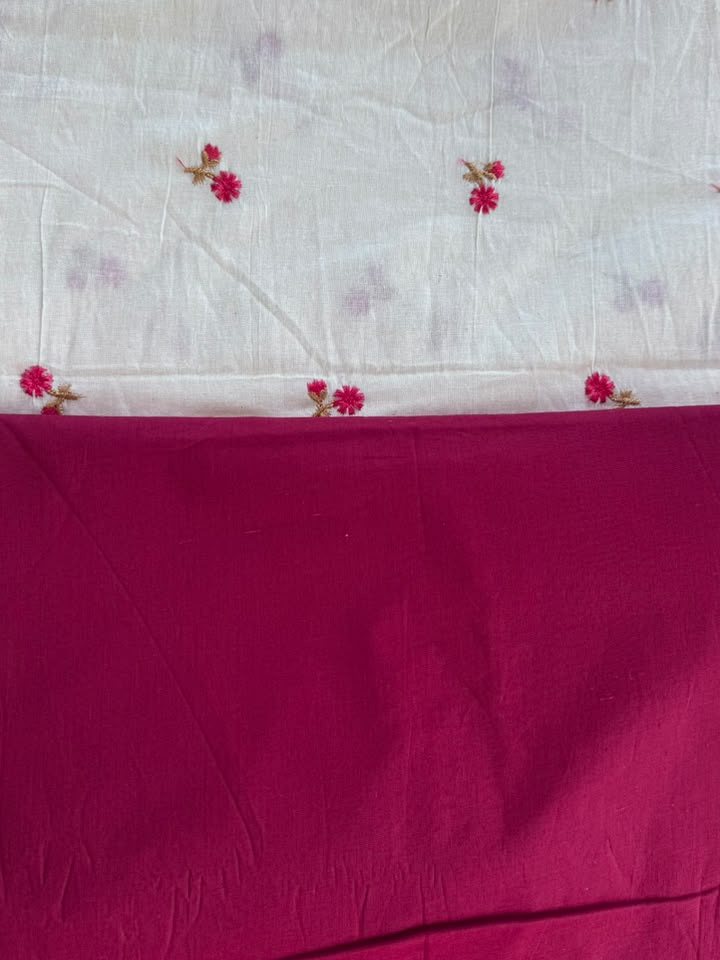 Shagun · Ivory Embroidered & Magenta Suit Set