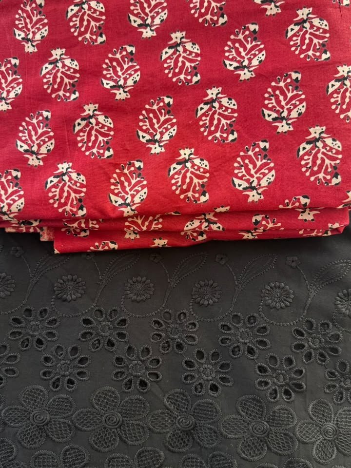 Rajkumari · Red Buta & Black Schiffli Suit Set
