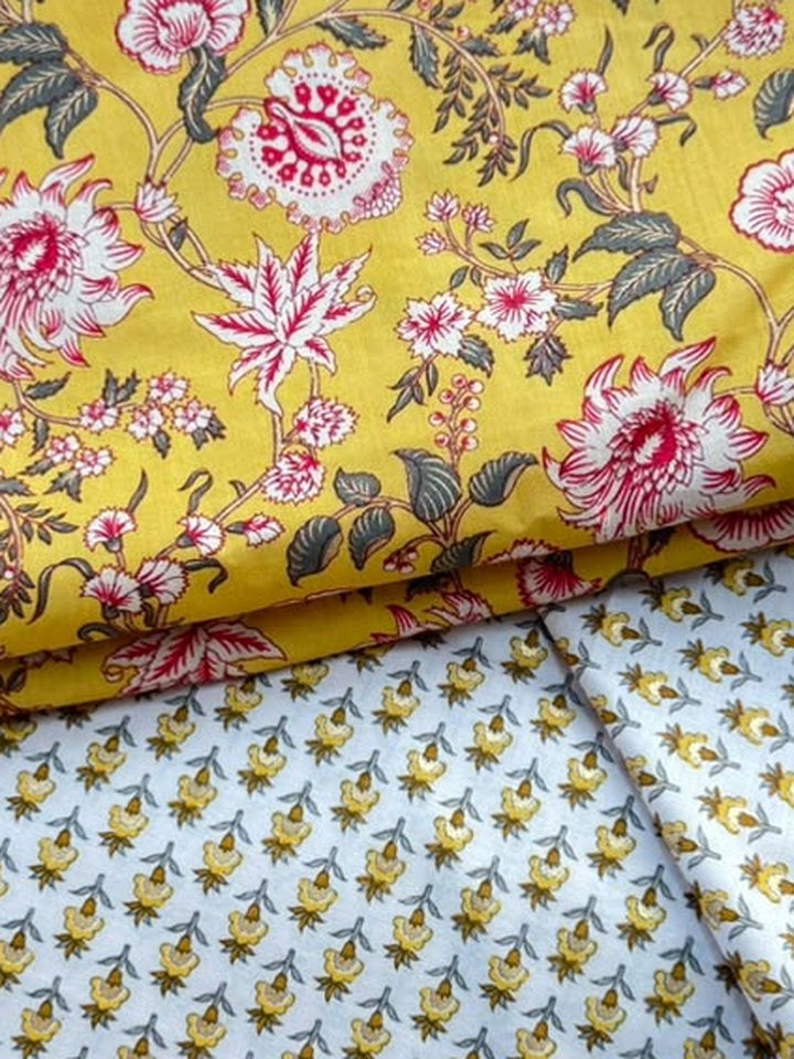 Sarson · Mustard Floral & Buti Suit Set