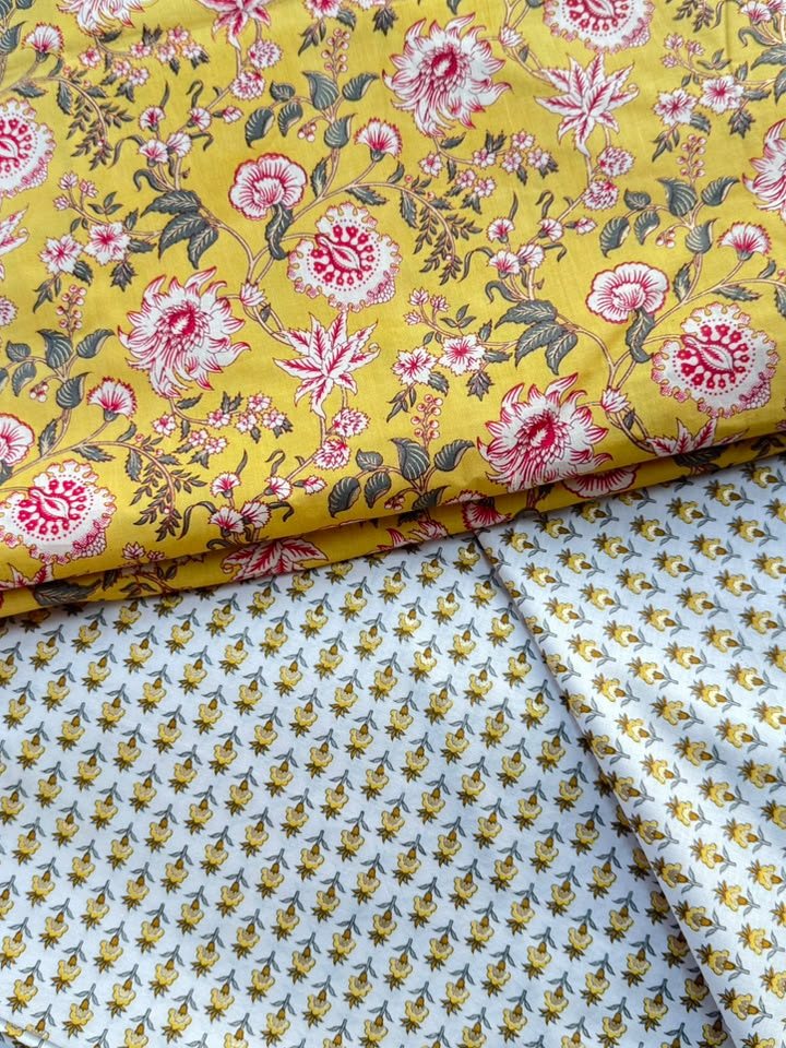 Sarson · Mustard Floral & Buti Suit Set